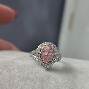 Elegant Pink and Silver Teardrop Ring